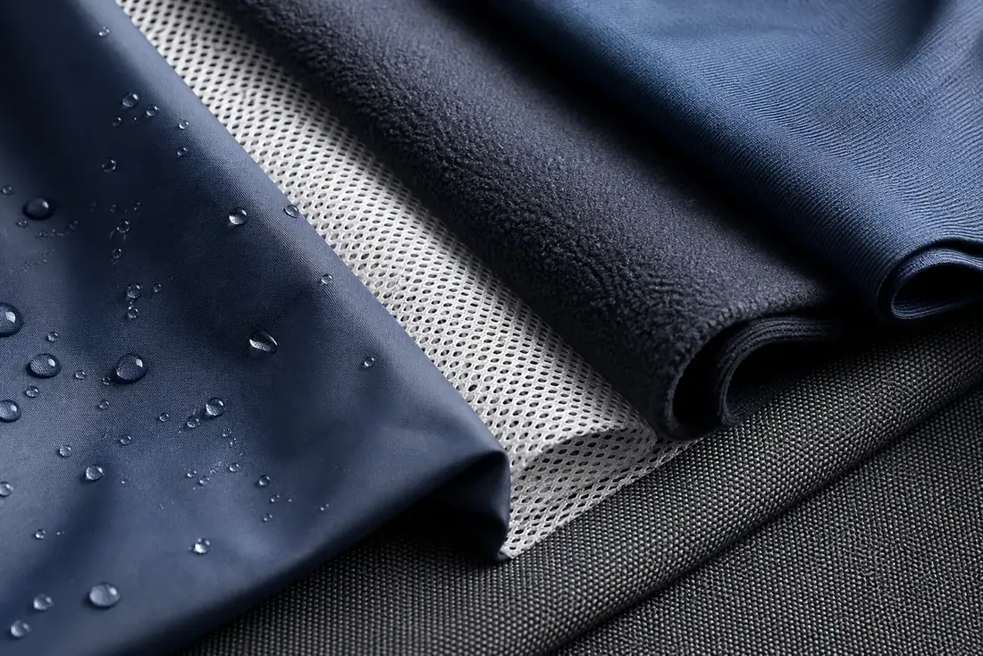 Waterproof breathable fleece mesh and woven technical fabrics